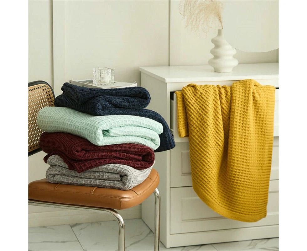 Plain Throw Blanket Soft Warm Sofa Bed Office Nap Blankets Cover All Size Decor-Yellow-130*160cm