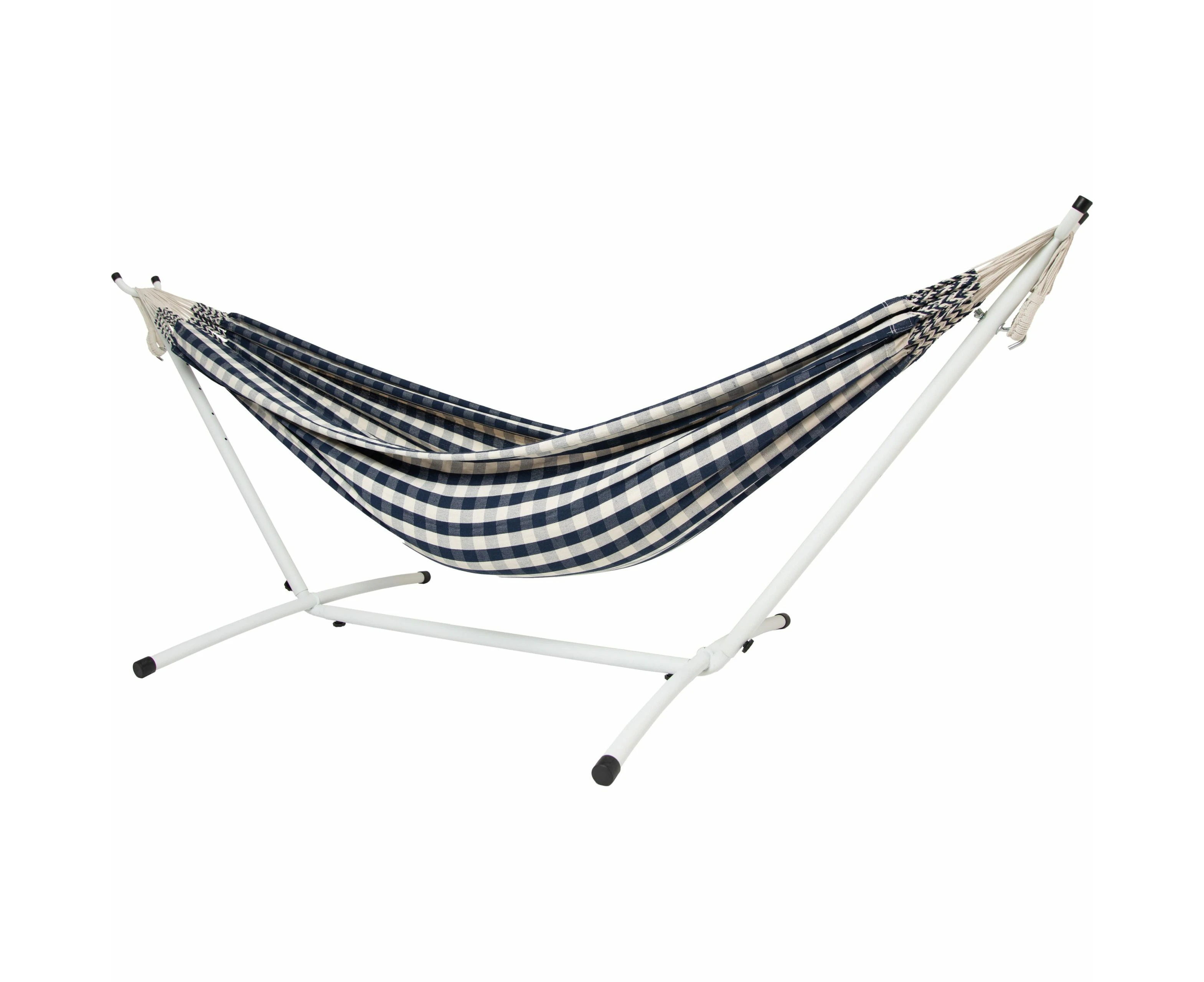 10ft White Universal Steel Hammock Stand & Authentic Double Vichy Hammock in Navy