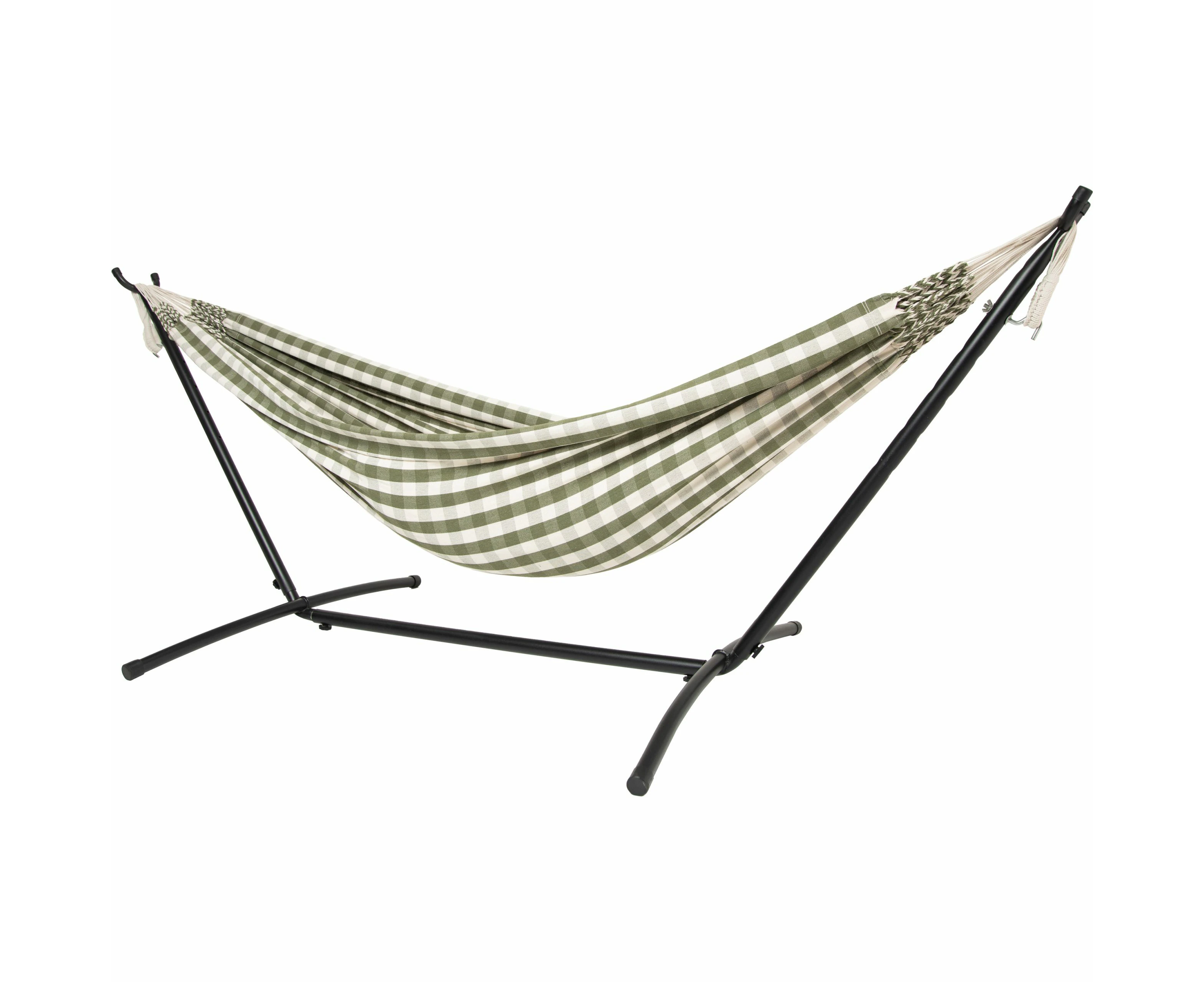 10ft Black Universal Steel Hammock Stand & Authentic Double Vichy Hammock in Urban Olive