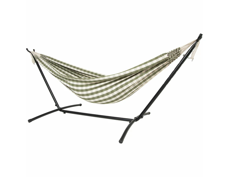 10ft Black Universal Steel Hammock Stand & Authentic Double Vichy Hammock in Urban Olive