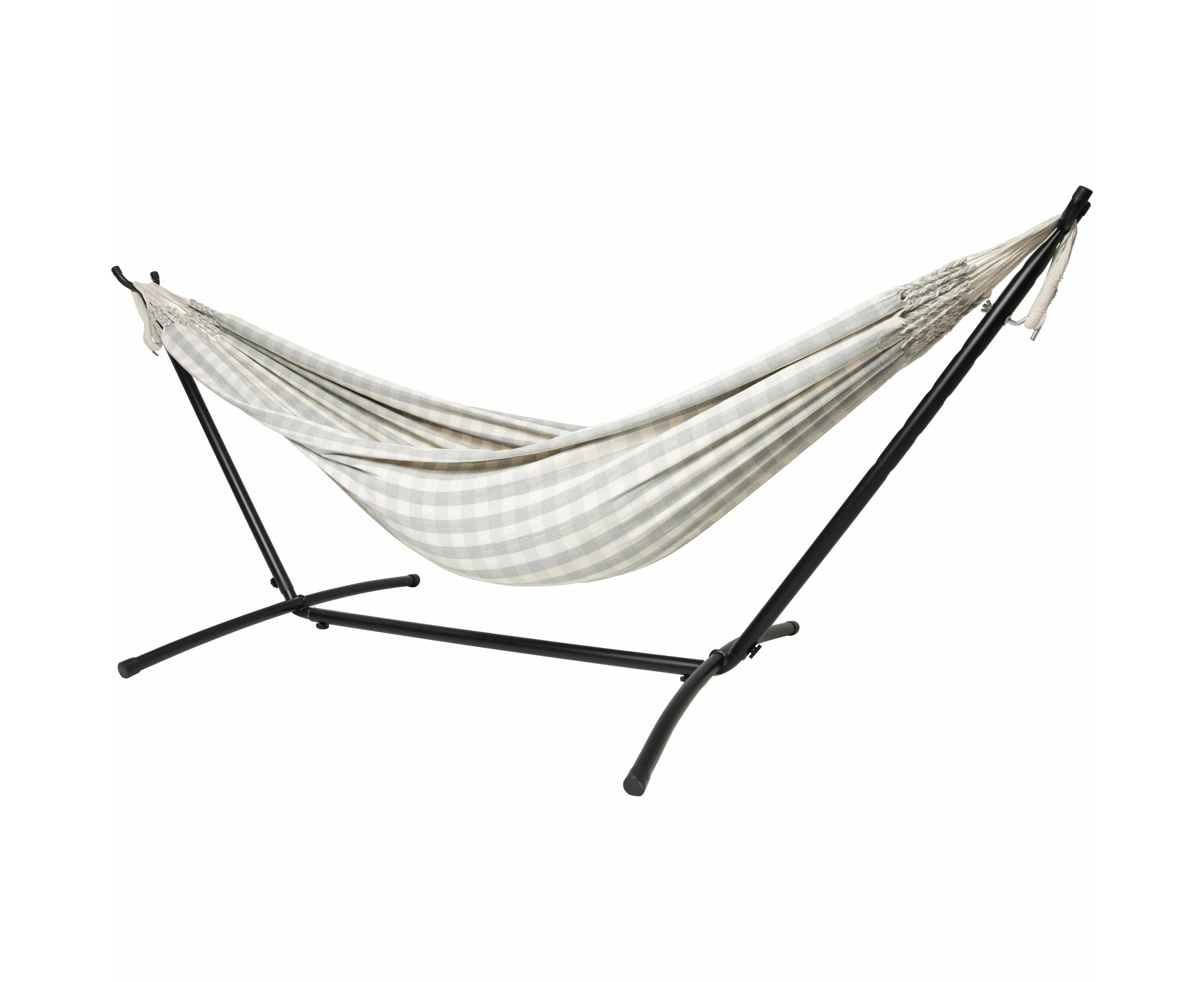 10ft Black Universal Steel Hammock Stand &  Authentic Double Vichy Hammock in Stone