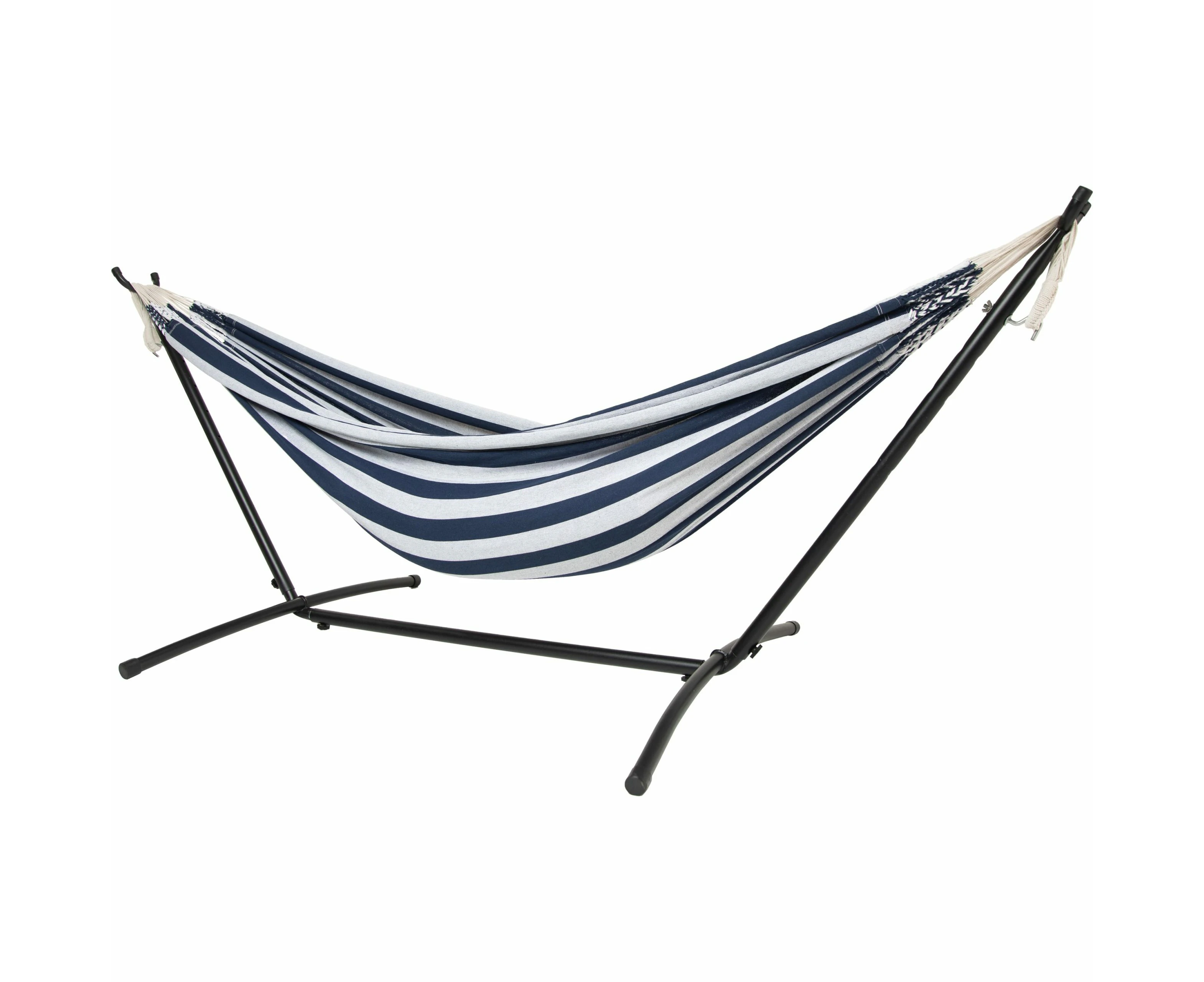 10ft Black Universal Steel Hammock Stand &  Authentic Double Raya Hammock in Nautico