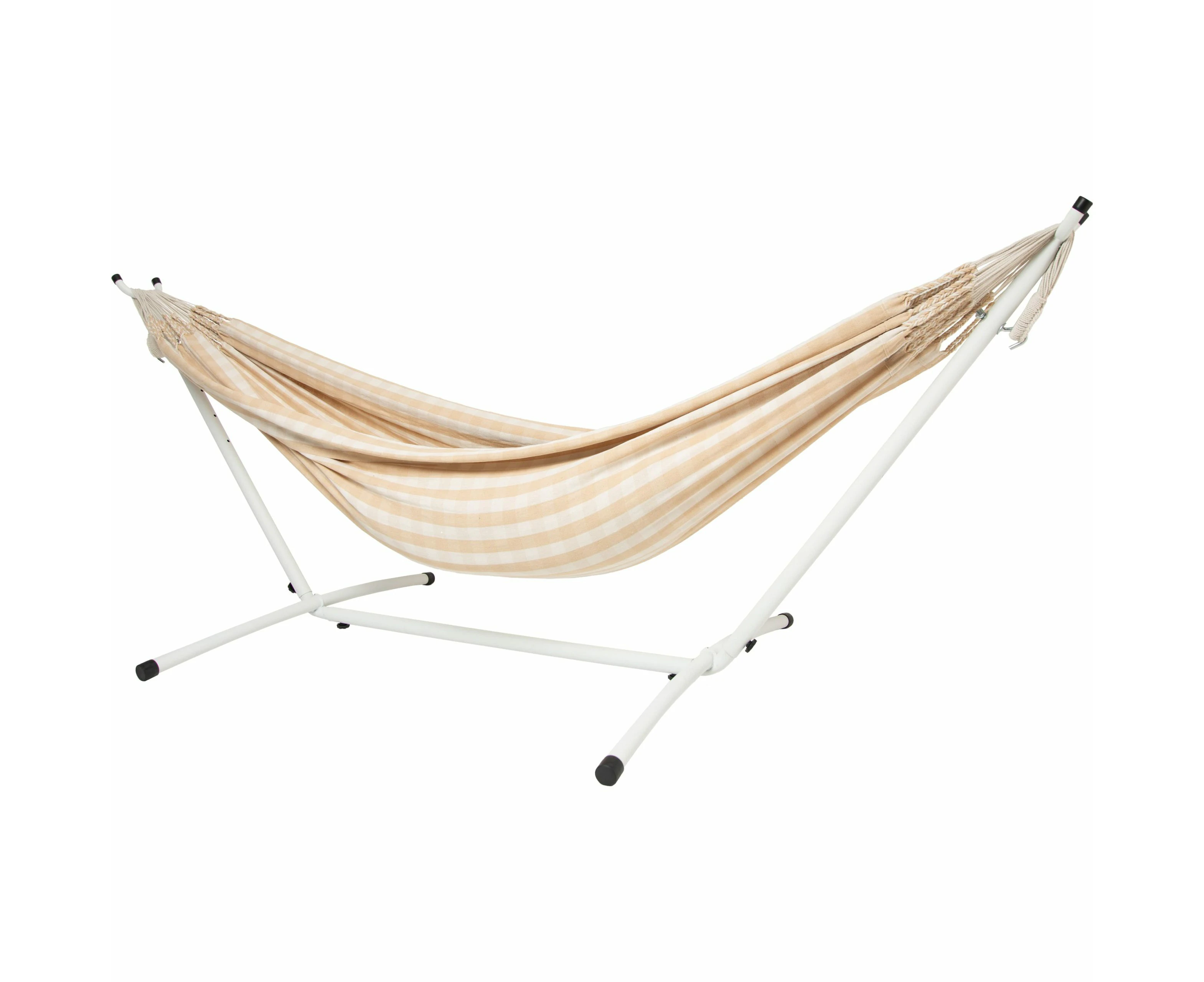 10ft White Universal Steel Hammock Stand &  Authentic Double Vichy Hammock in Sand