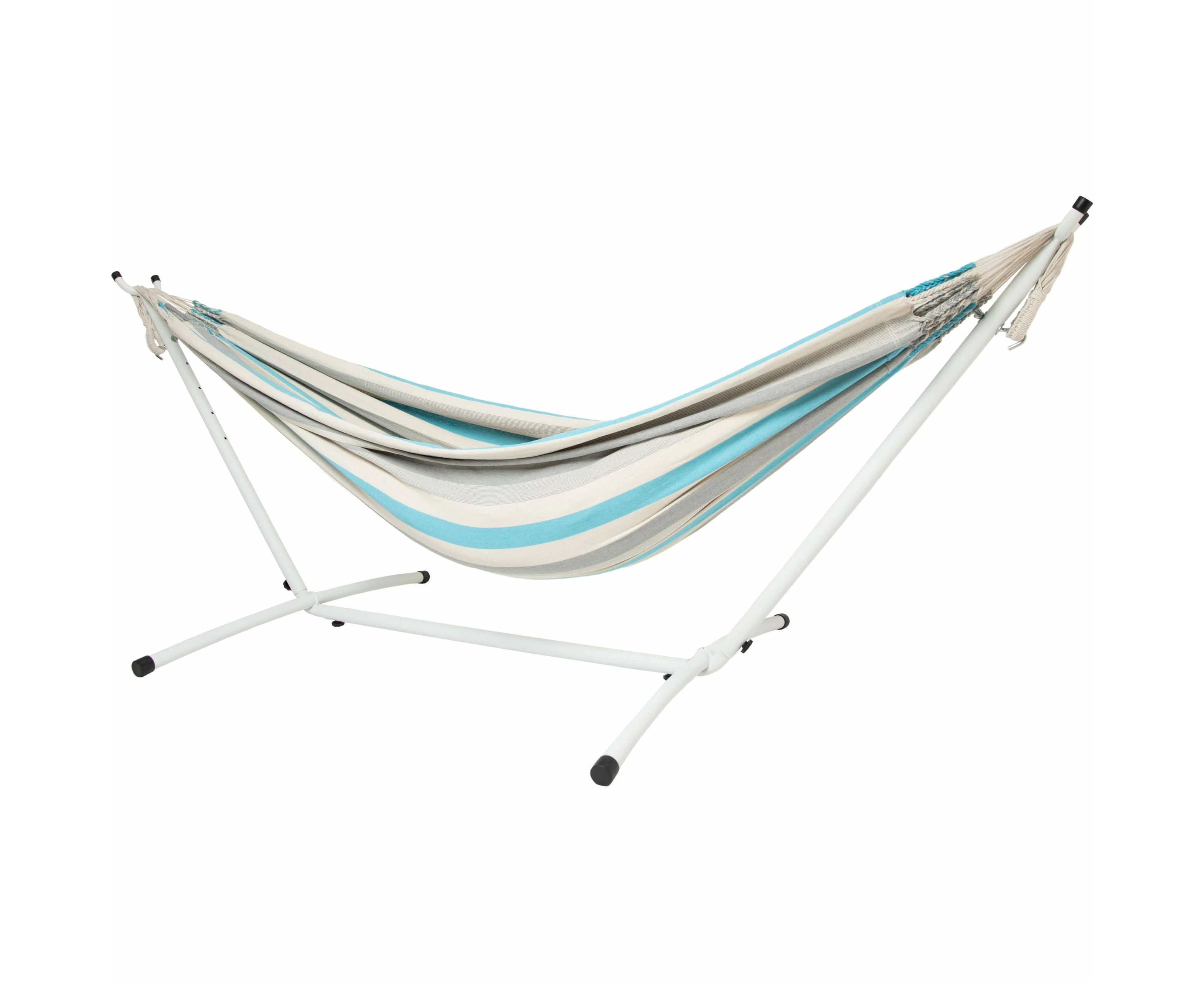 10ft White Universal Steel Hammock Stand & Authentic Double Raya Hammock in Ocean Storm