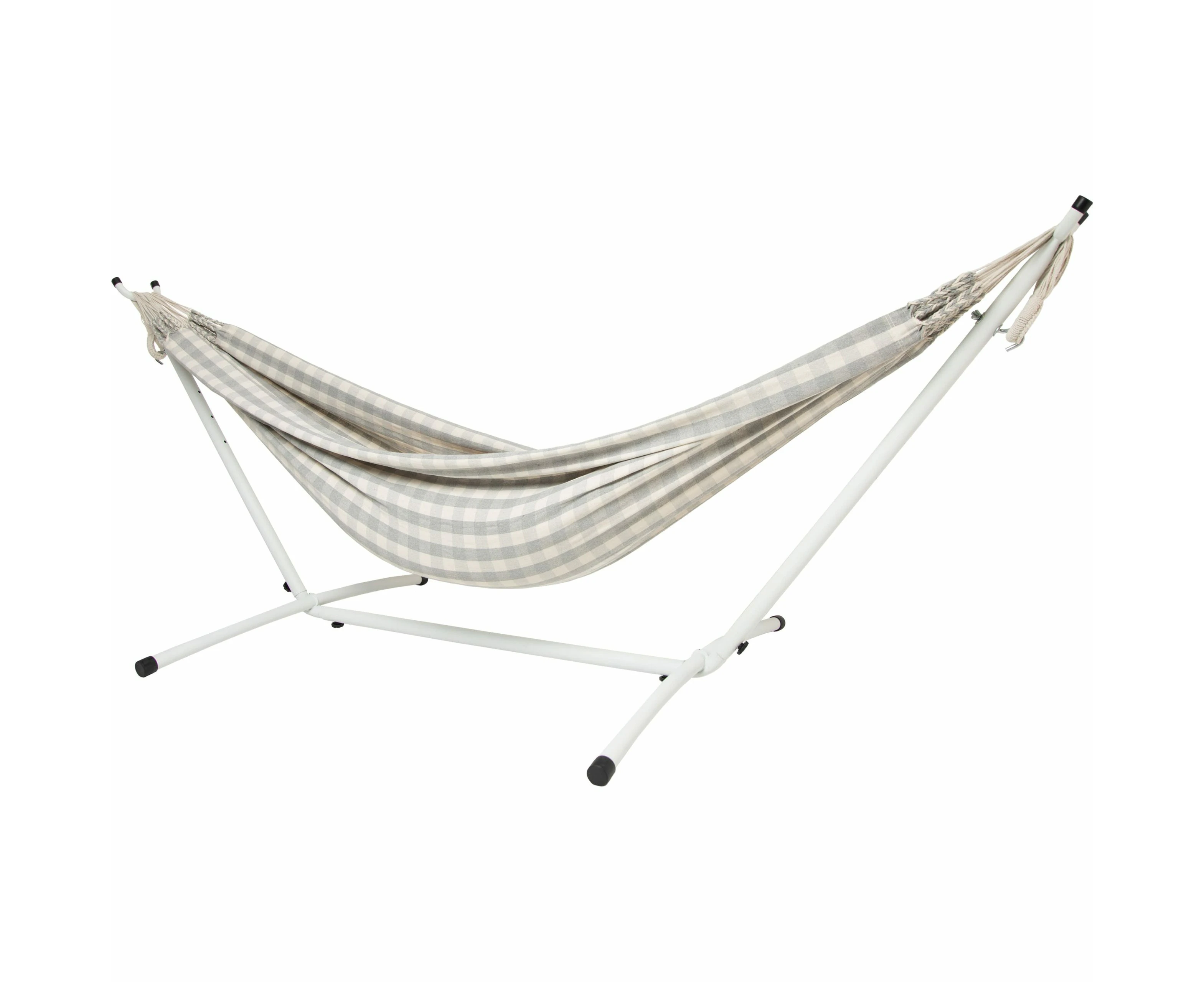 10ft White Universal Steel Hammock Stand &  Authentic Double Vichy Hammock in Stone