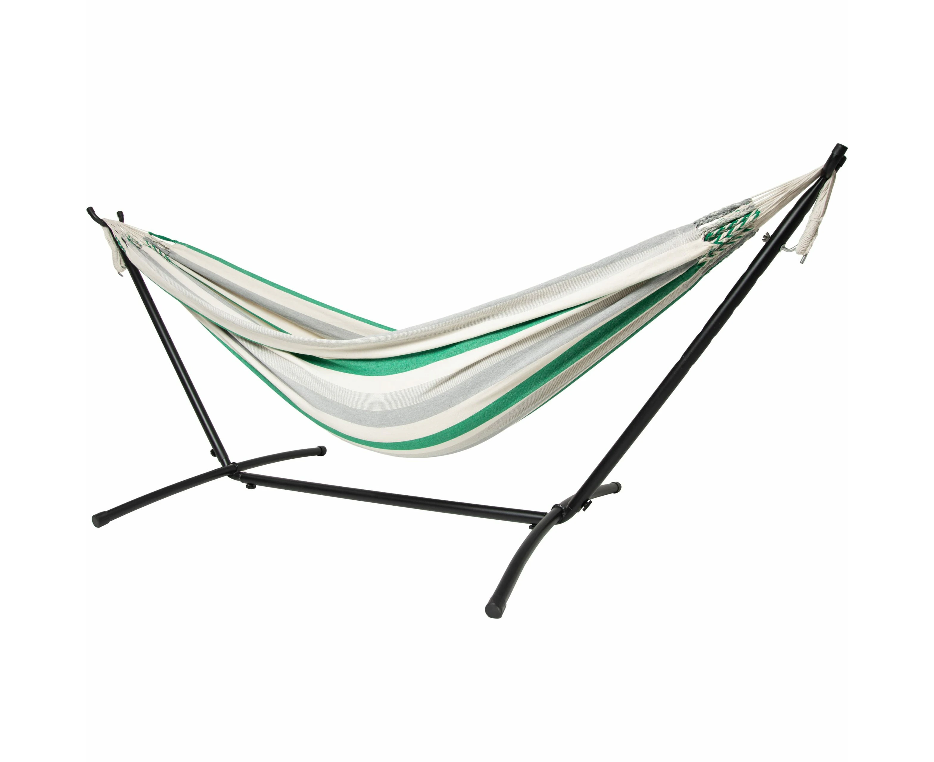 10ft Black Universal Steel Hammock Stand & Authentic Double Raya Hammock in Forest Ridge