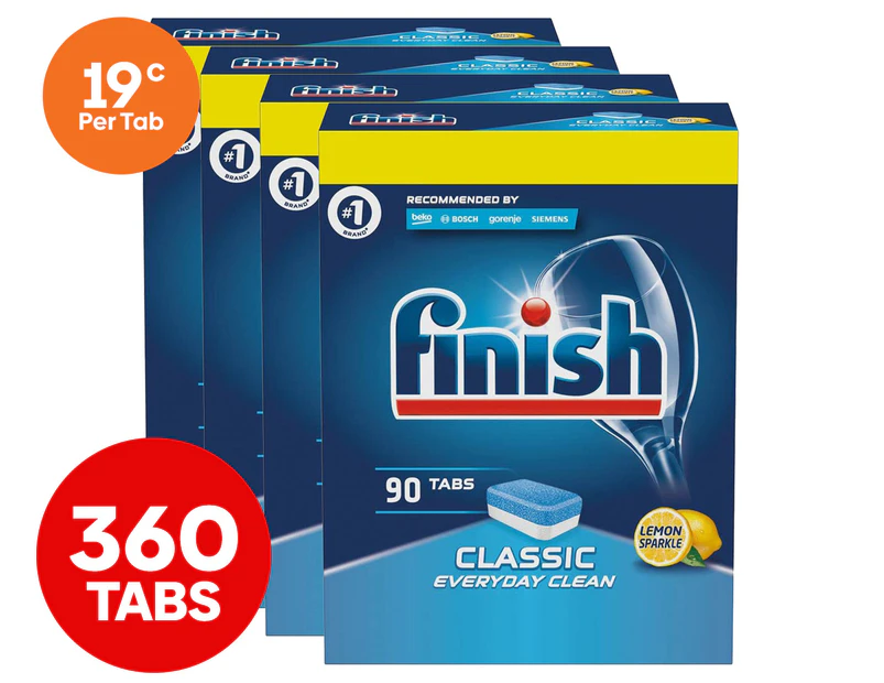 4 x 90pk Finish Classic Everyday Clean Dishwasher Tabs Lemon Sparkle