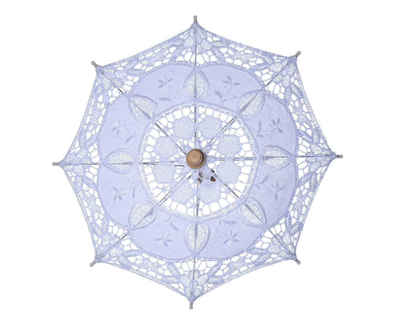 Womens Manual Opening Wedding Bridal Parasol Umbrella Hollow Out Embroidery Lace - White