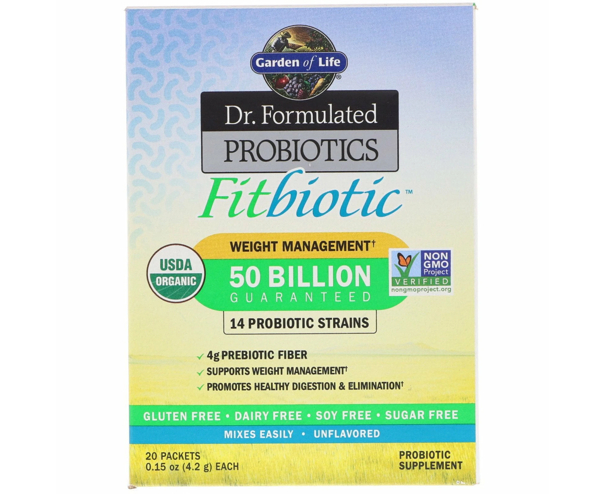 Garden of Life, Organic, Dr. Formulated Probiotics Fitbiotic, Unflavored, 20 Packets, 0.15 oz (4.2 g) Each