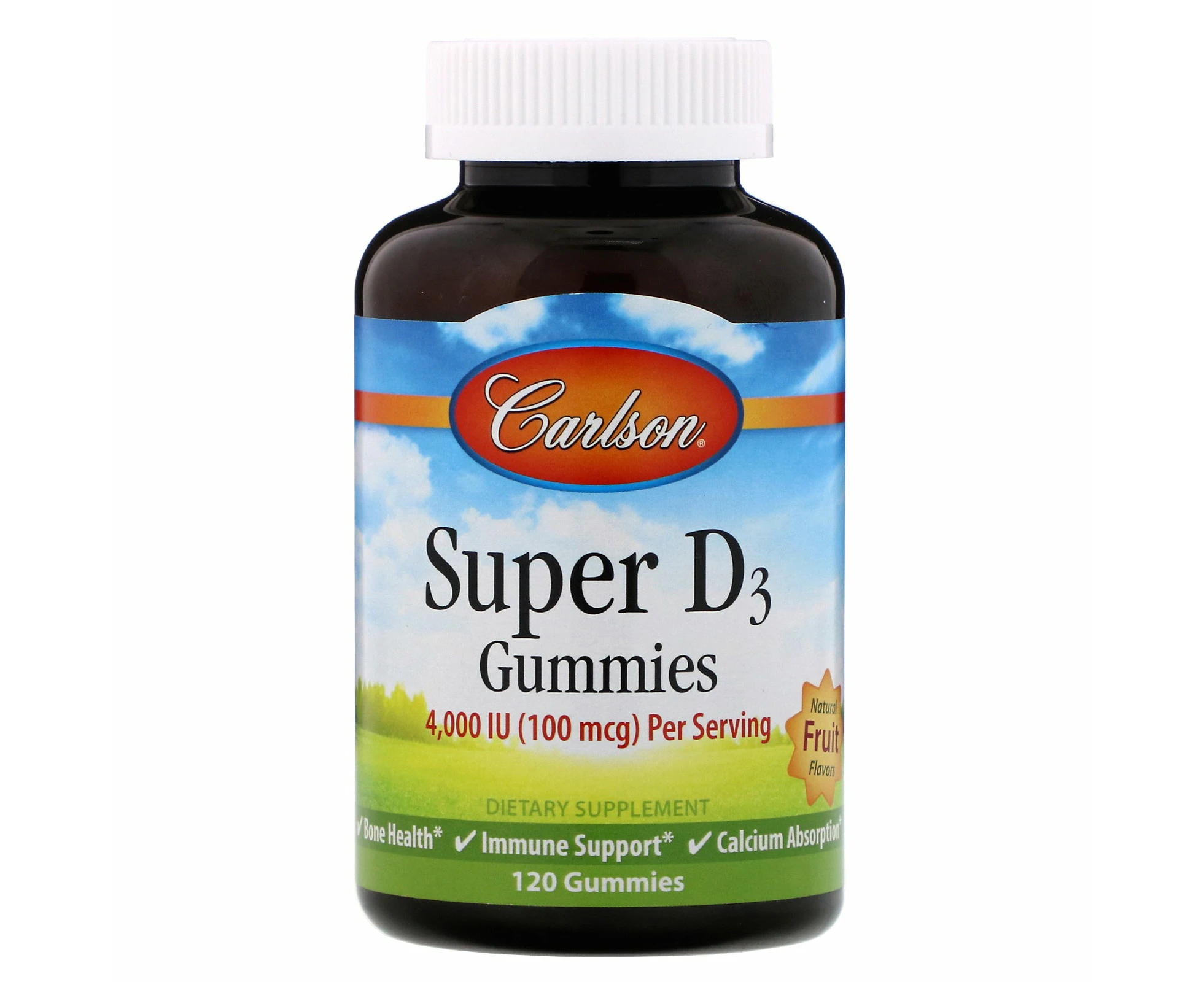 Carlson Labs, Super D3 Gummies,  Natural Fruit Flavors, 100 mcg (4,000 IU), 120 Gummies