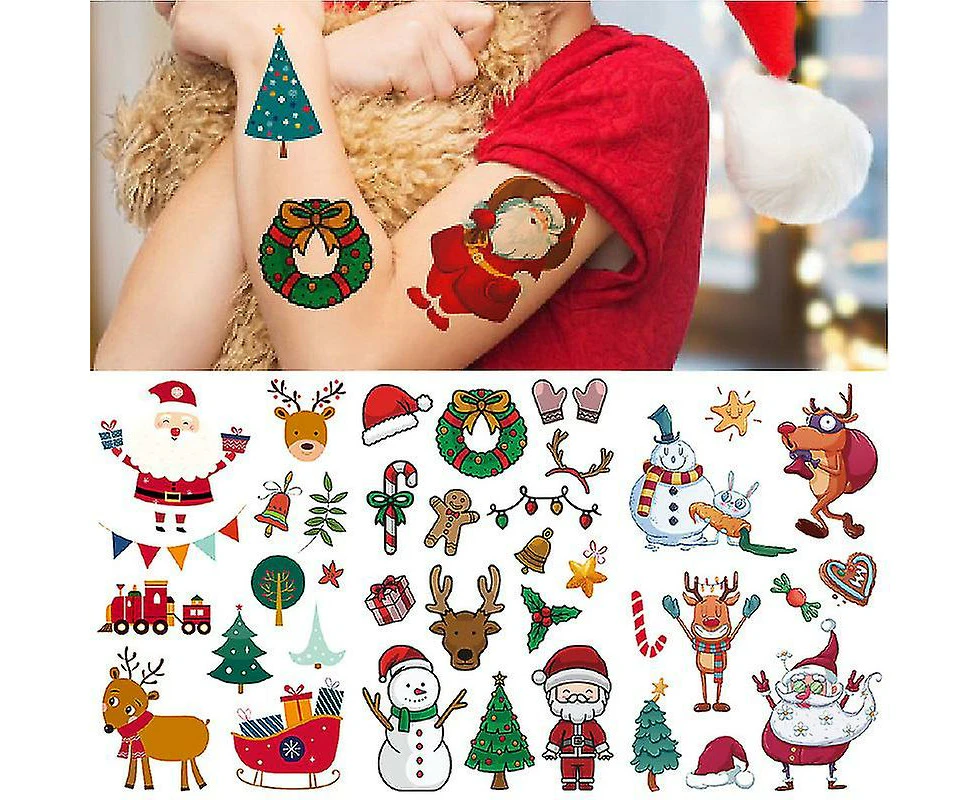 Wabjtam Christmas Decorations Temporary Tattoos For Kids -merry Christmas Party Favors 3pcs