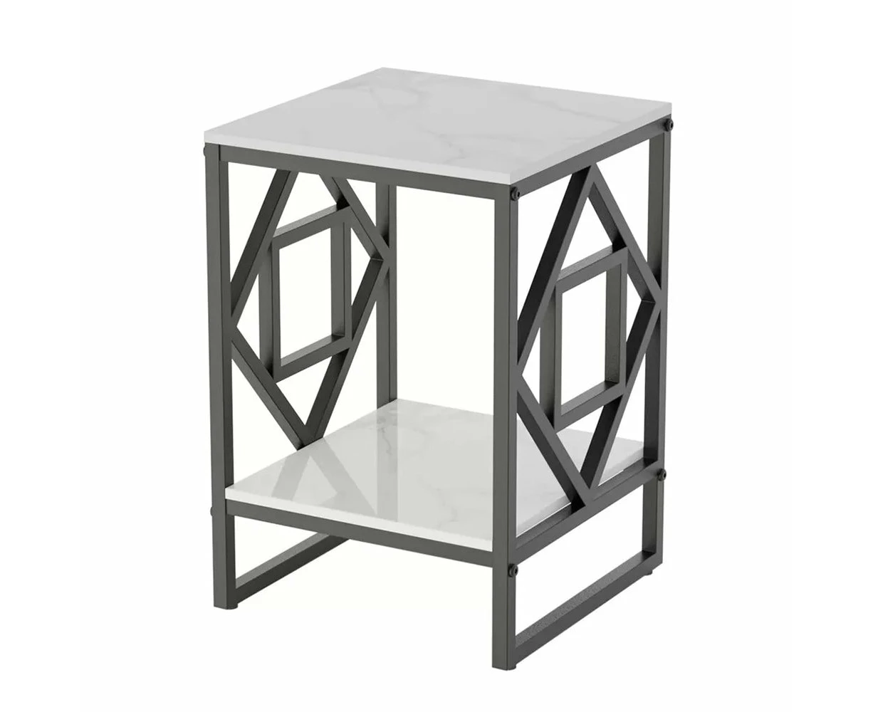 Hansona Sleek White Marble Side Table – Sofa End Table & Bedside Nightstand Accent