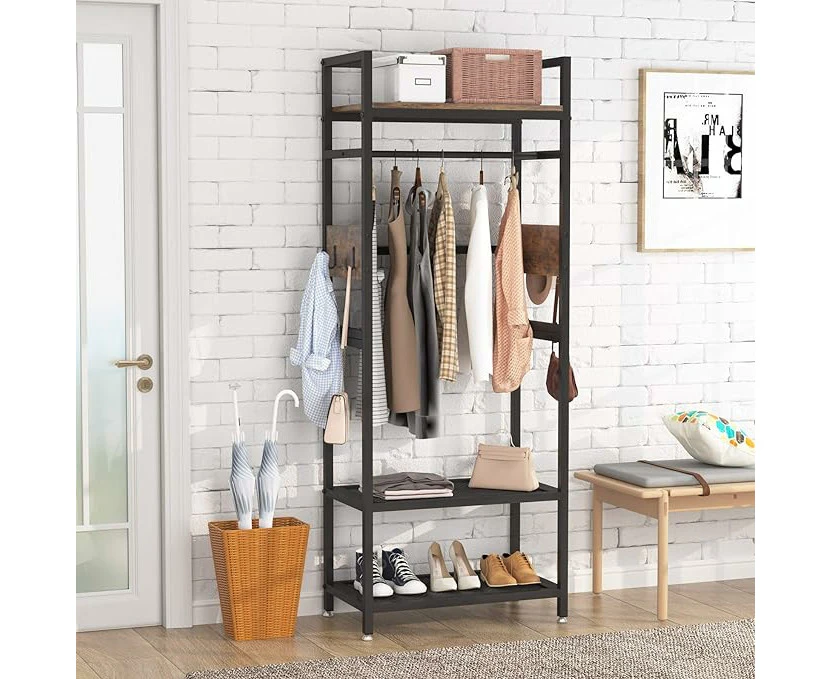 Tribesigns 27'' W X69'' H Small Heavy Duty Clothes Rack with Shelf and Hanging Rod Industrial Hall Tree Black