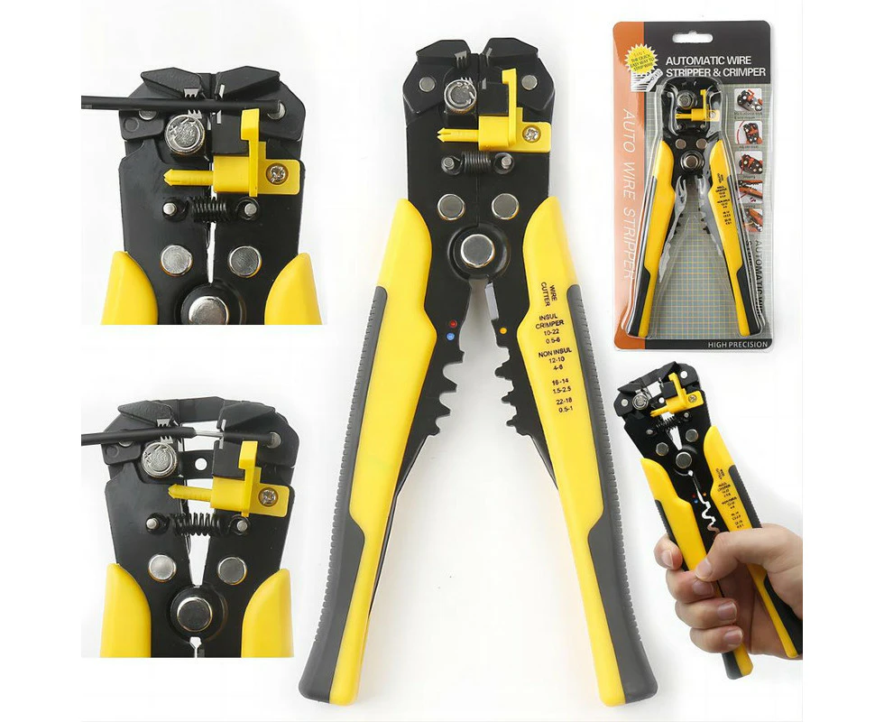 Wire Stripper Wire Stripping Tool, 8" Automatic Wire Crimping Pliers/Cutting Stripper Tool with Self-adjusting Jaws, for 10-24 AWG Stranded Wire Cutting