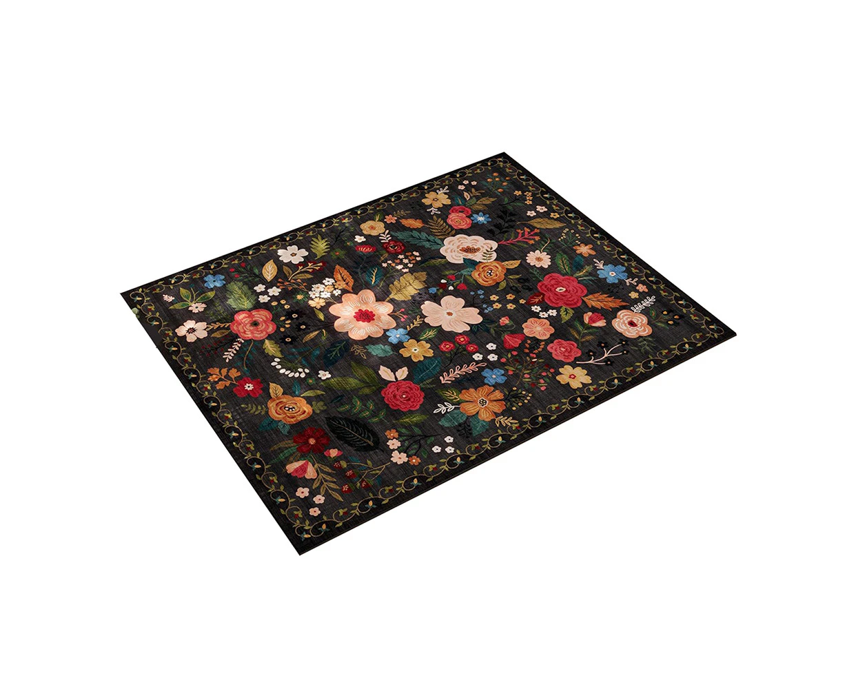 Door Mat Indoor Entrance Rug Machine Washable Boho Floral Small Area Rug-Black