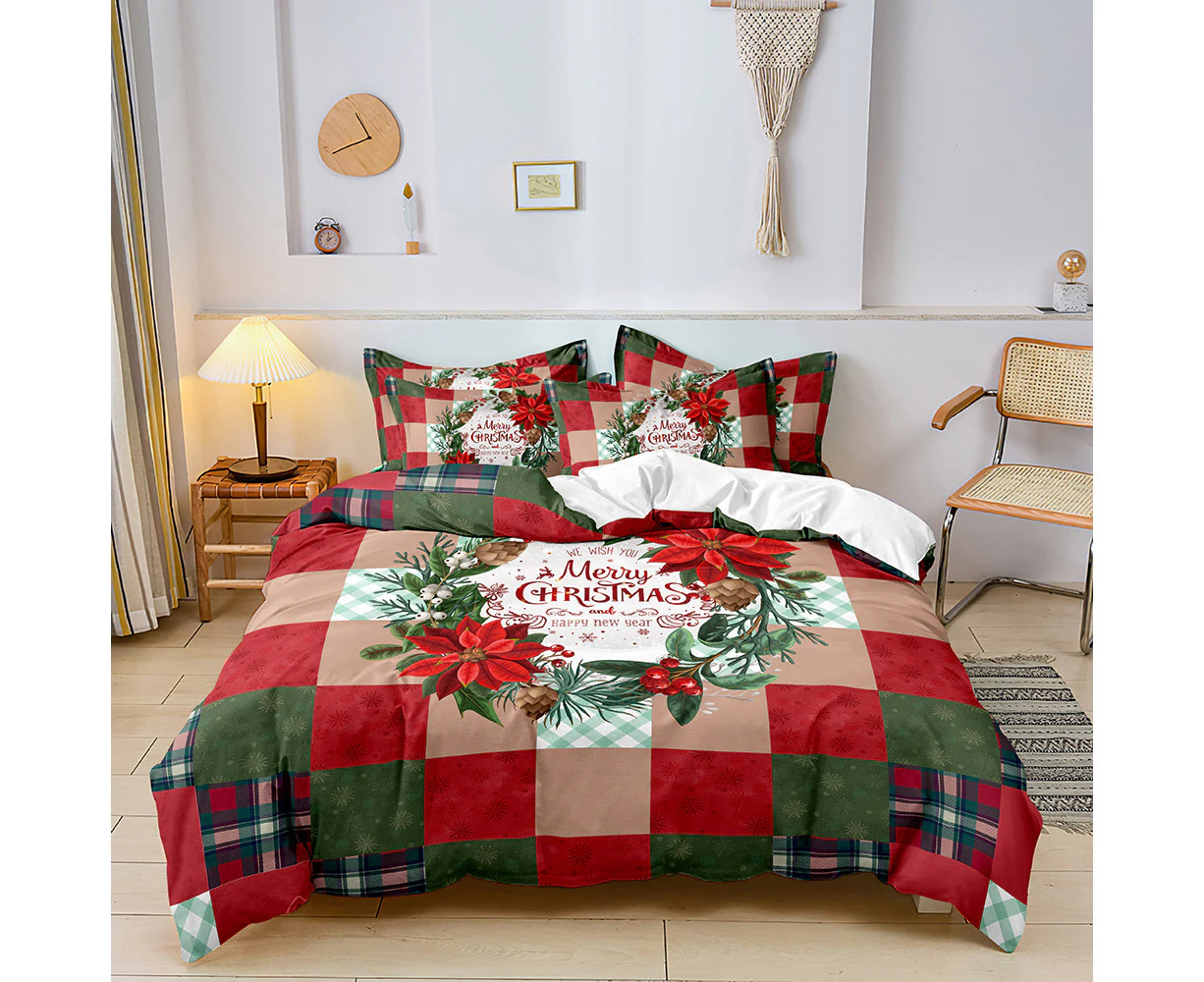 Christmas Wreath and Berries Prints Single Double Queen King Size Quilt Cover Pillowcases