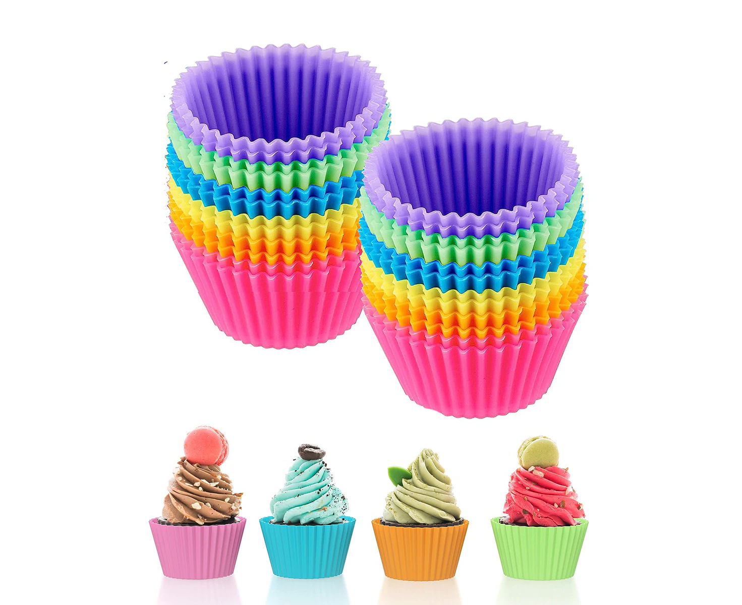 24 Pack Silicone Cupcake Liners, Reusable Silicone Muffin Cups Moulds