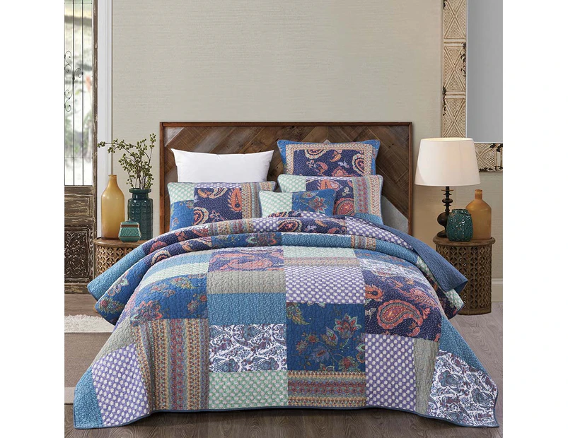 Patchwork Bed Quilt Sapphire Throw Size 155 X 130cm