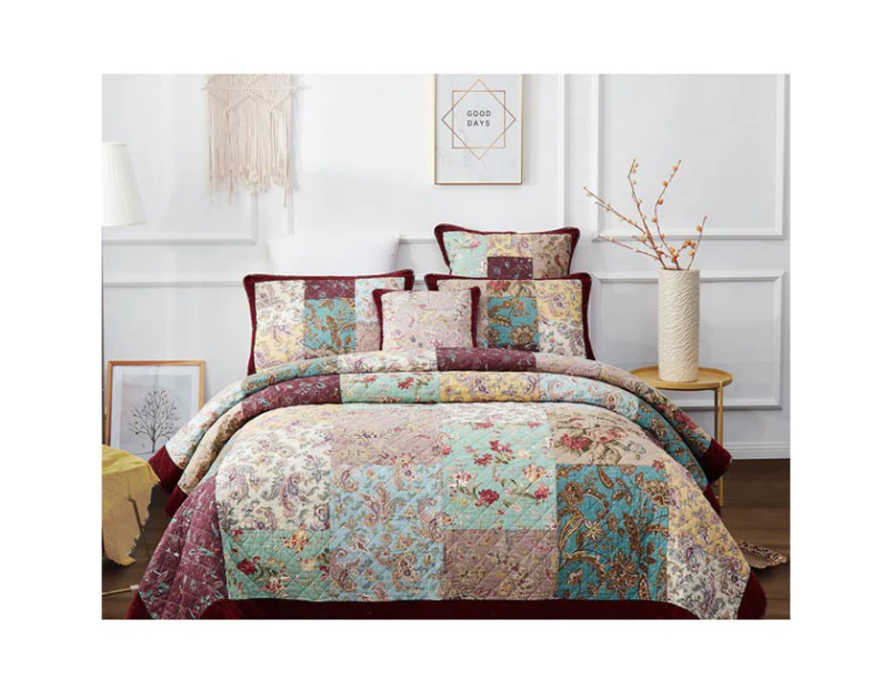 Patchwork Bed Quilt Dramatic Floral Coverlet Queen 230x230cm