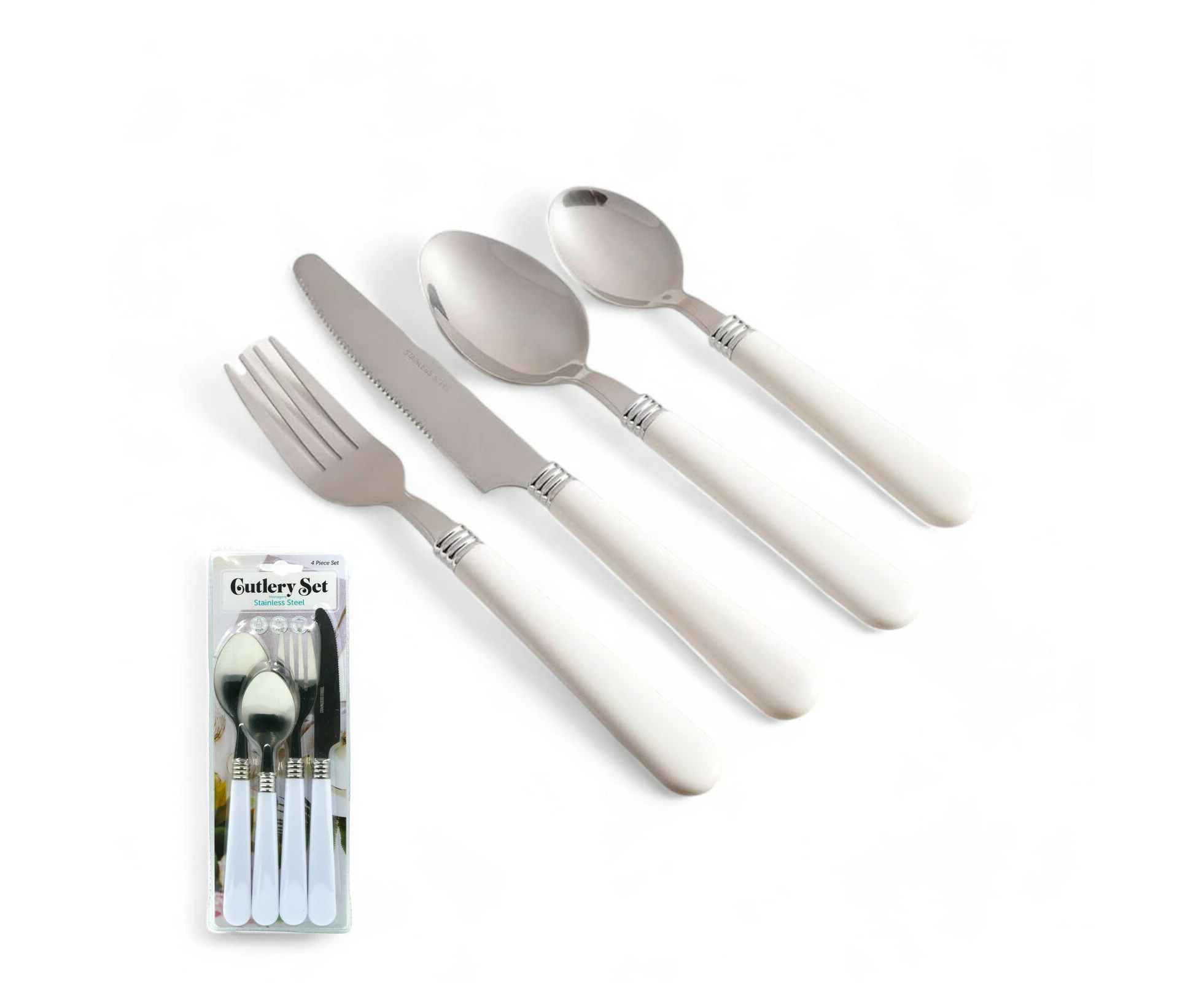 Stainless Steel Cutlery Set Knifes Fork Spoon Set Family Tea Coffee Flatware Set White