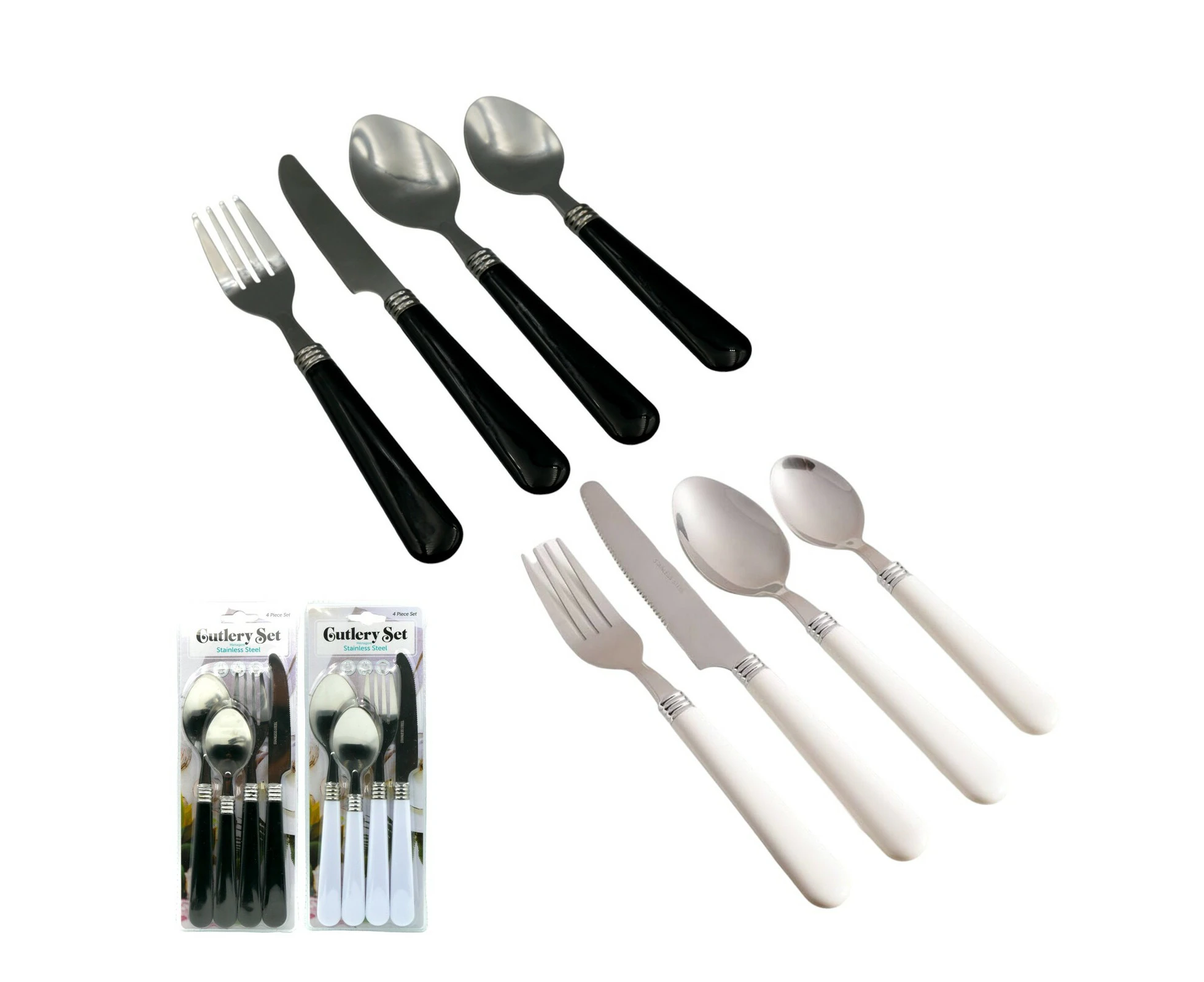 Stainless Steel Cutlery Set Blasck + White Knifes Fork Spoon Set Flatware Set