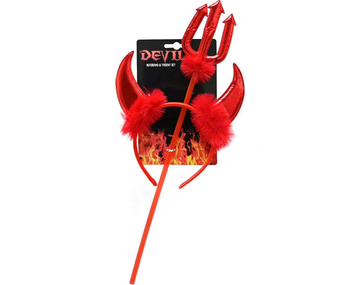 Devil Headband And Pitchfork Halloween Set