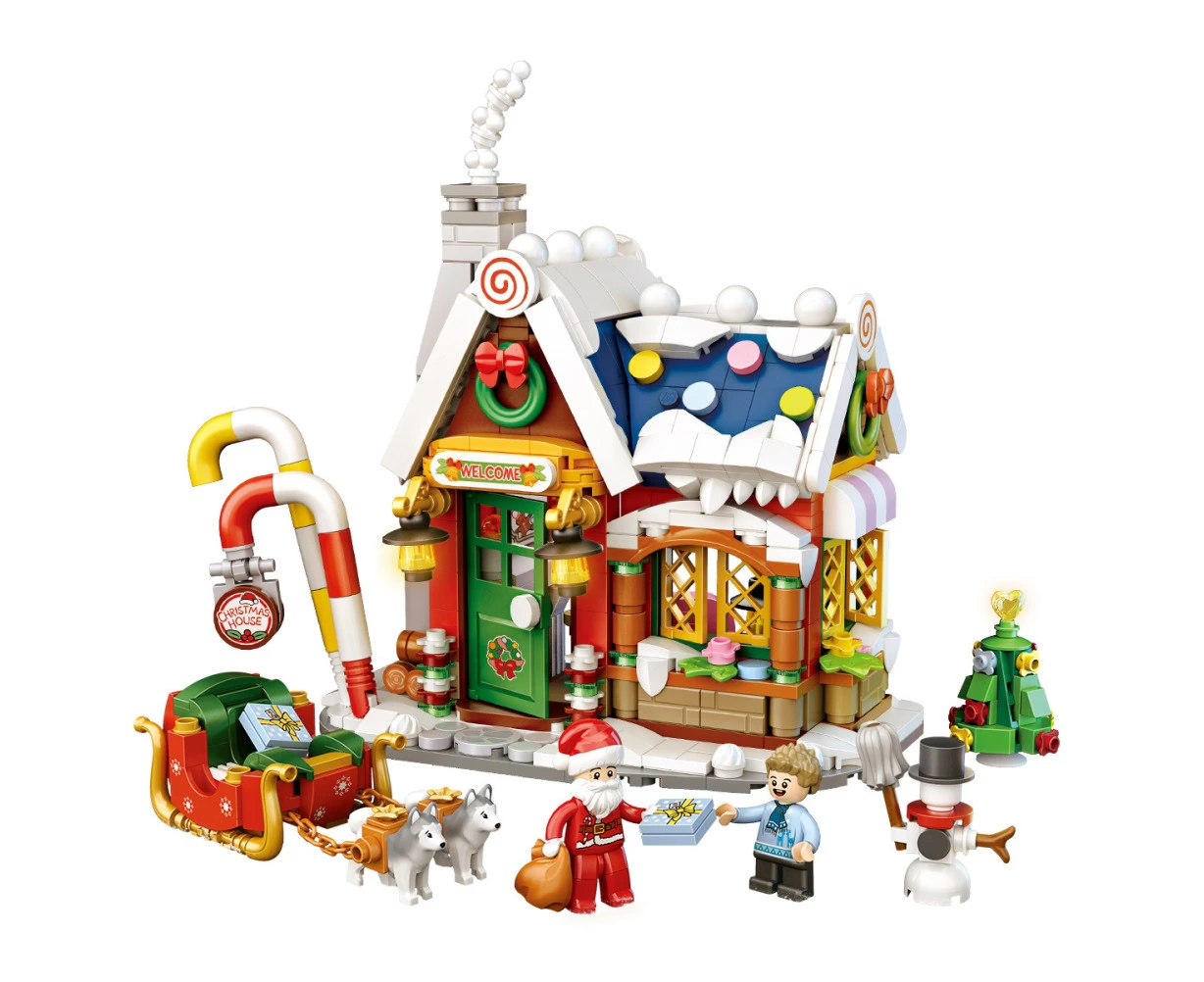 Christmas House Tree Santa Claus Snowman Mini Building Block Children's Educational Toys Christmas Gift for Child