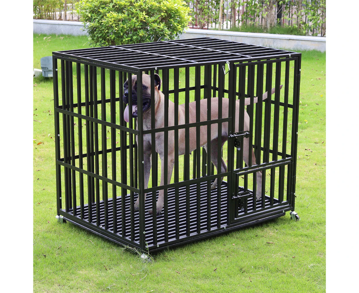 Hansona Heavy-Duty Pet Dog Cage Strong Metal Crate with Wheels & Tray