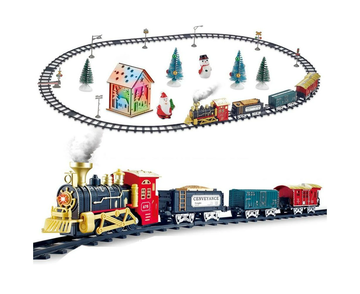 Christmas Train Set Electric Steam Locomotive Train with Lights Music Battery Operated Tracks Playset Christmas Gift for Kids Boys Girls