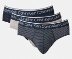 Calvin Klein Men's Cotton Stretch Hip Briefs 3-Pack - Shoreline/Board Stripe/Wolf Grey