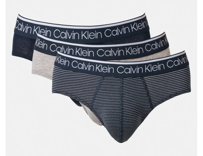 Calvin Klein Men's Cotton Stretch Hip Briefs 3-Pack - Shoreline/Board Stripe/Wolf Grey