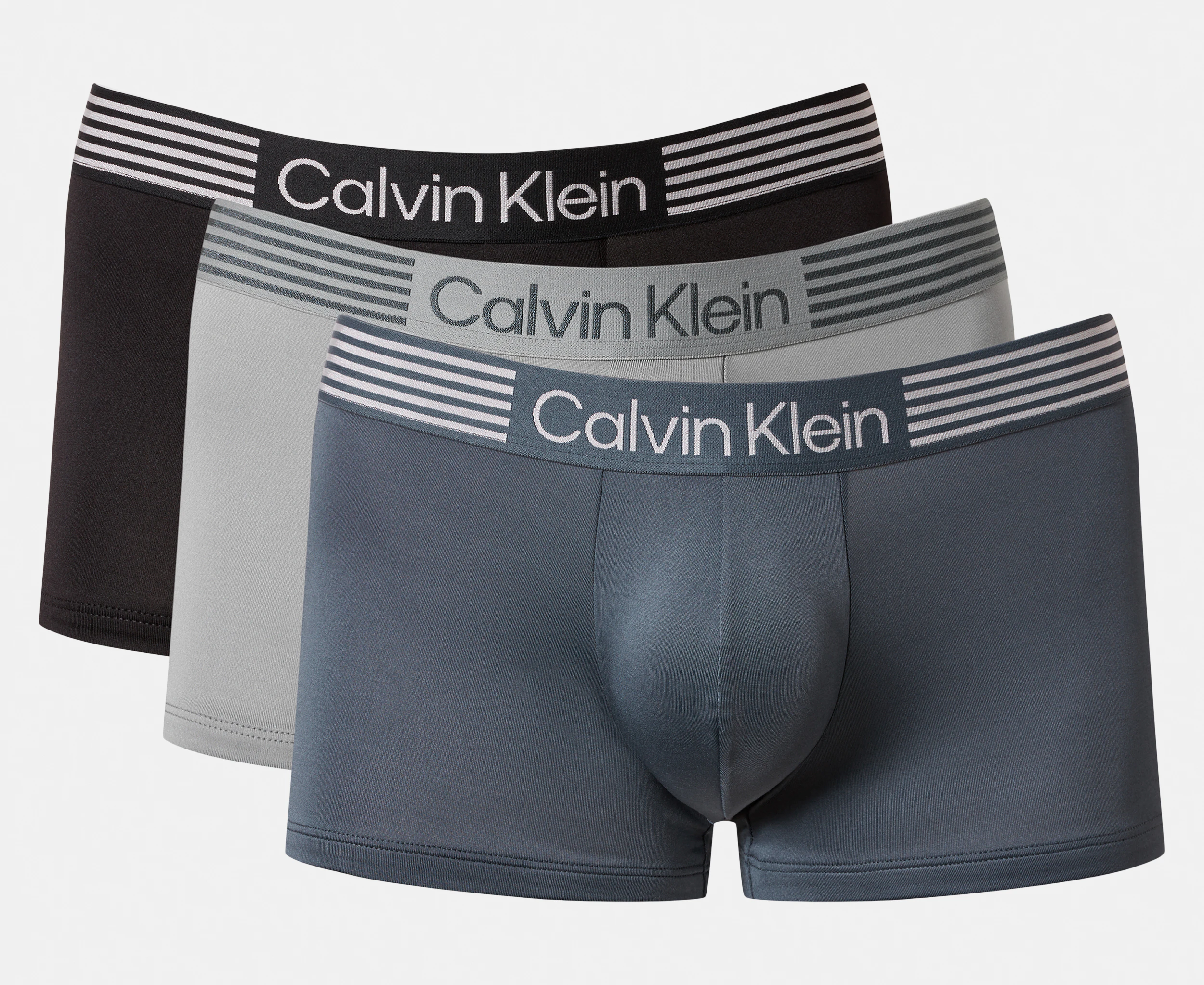 Calvin Klein Men's Microfibre Low Rise Trunks 3-Pack - Black/Turbulence/Wolf Grey