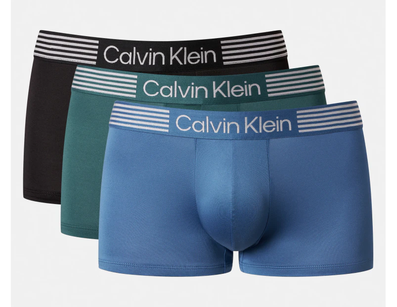 Calvin Klein Men's Microfibre Low Rise Trunks 3-Pack - Black/Atlantic Deep/Delft