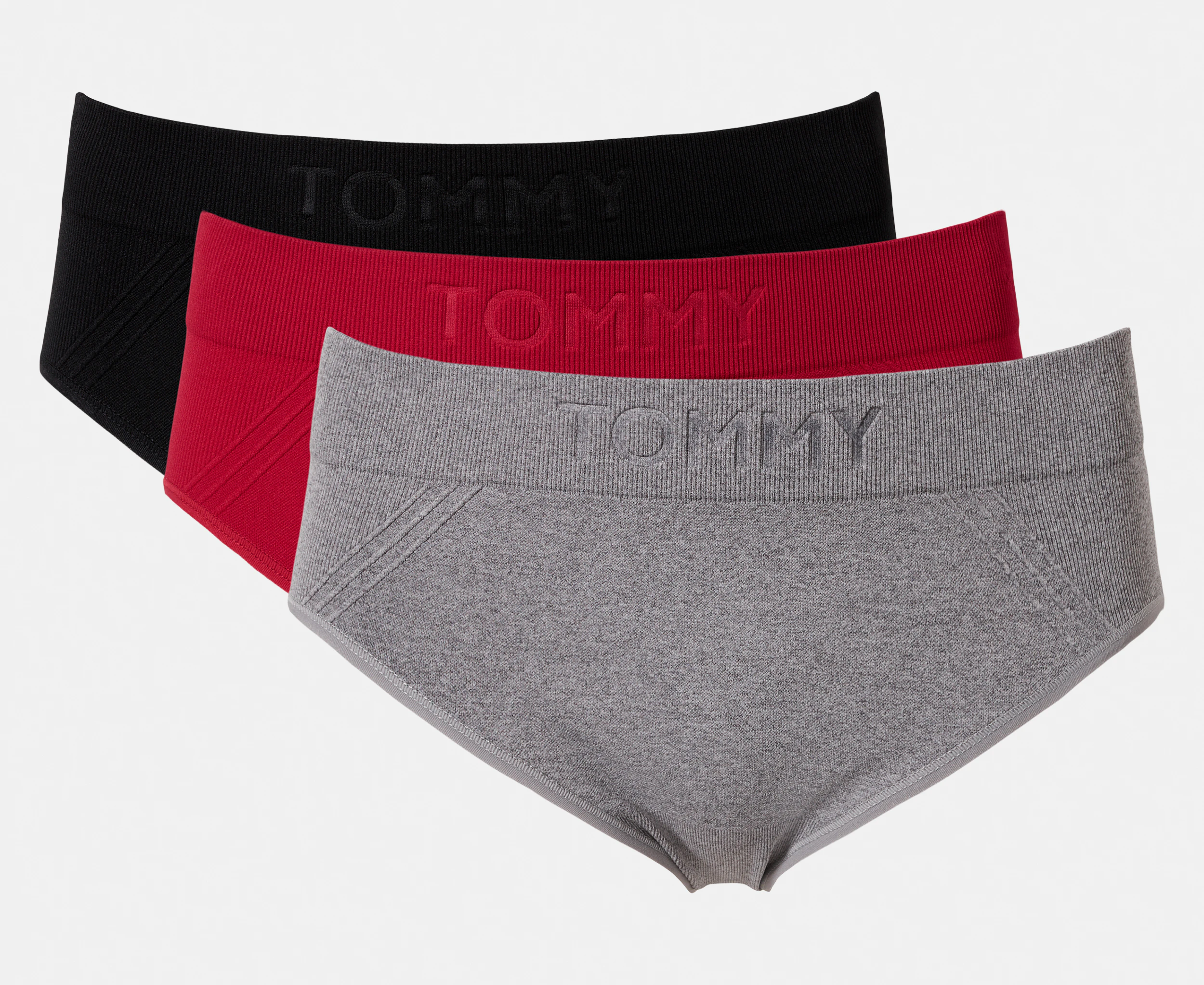 Tommy Hilfiger Women's Seamless Hipster Briefs w/ Debossed Logo 3-Pack - Red/Grey/Black