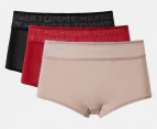 Tommy Hilfiger Women's Microfibre Wide Mesh Waistband Boyshorts 3-Pack - Red/Beige/Black