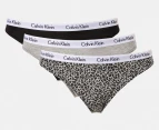 Calvin Klein Women's Carousel Thong 3-Pack - Black/Grey Heather/Scattered Leopard