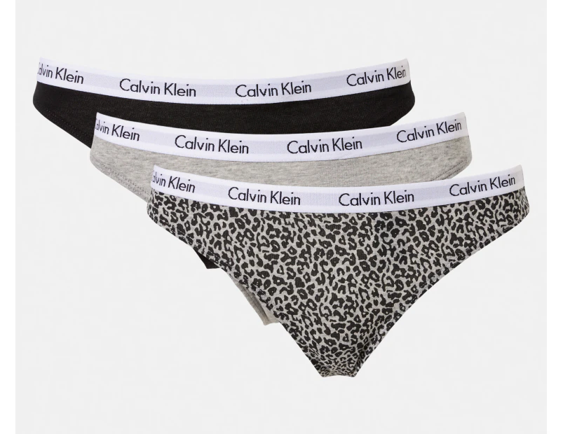 Calvin Klein Women's Carousel Thong 3-Pack - Black/Grey Heather/Scattered Leopard