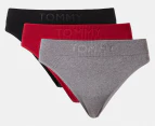 Tommy Hilfiger Women's Seamless Thongs w/ Debossed Logo 3-Pack - Red/Grey/Black