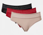 Tommy Hilfiger Women's Microfibre Wide Mesh Waistband Bikini Briefs 3-Pack - Red/Beige/Black