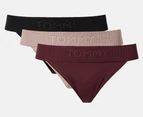 Tommy Hilfiger Women's Seamless String Bikini Briefs w/ Debossed Logo 3-Pack - Wine/Beige/Black