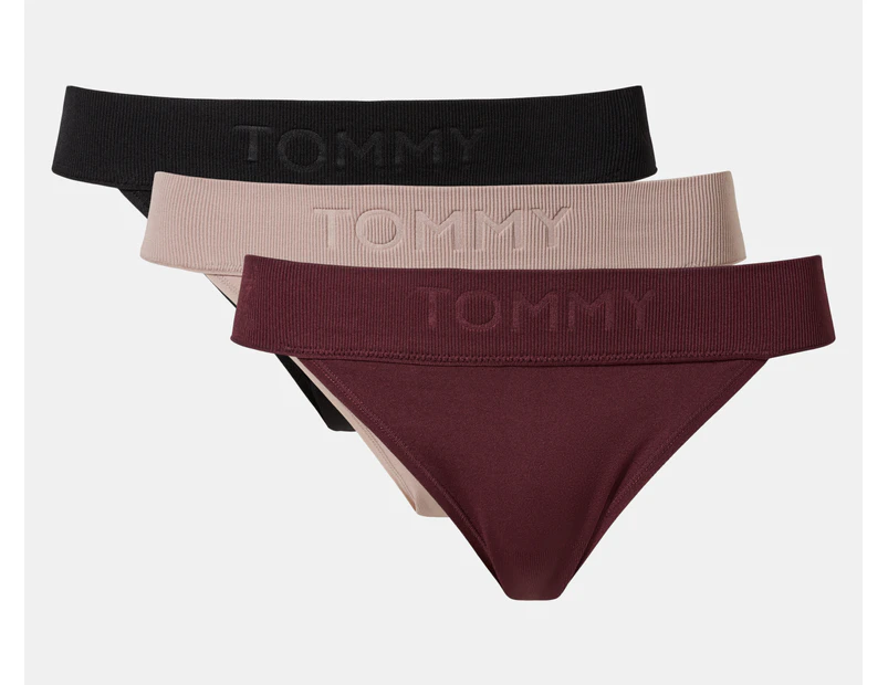 Tommy Hilfiger Women's Seamless String Bikini Briefs w/ Debossed Logo 3-Pack - Wine/Beige/Black