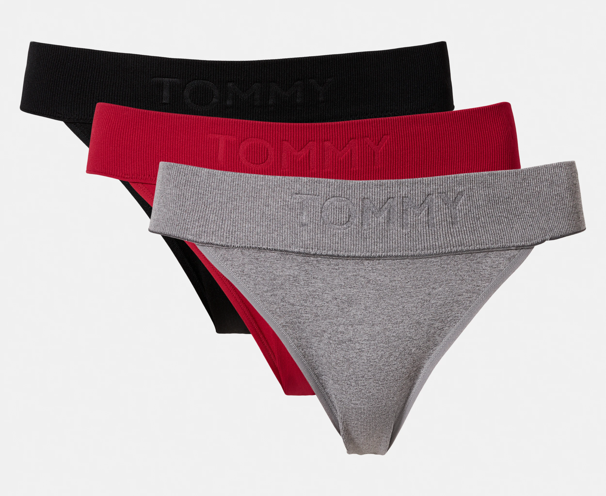 Tommy Hilfiger Women's Seamless String Bikini Briefs w/ Debossed Logo 3-Pack - Red/Grey/Black