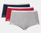 Tommy Hilfiger Women's Cotton Lace Logo Waistband Briefs 3-Pack - Red/Grey/Navy