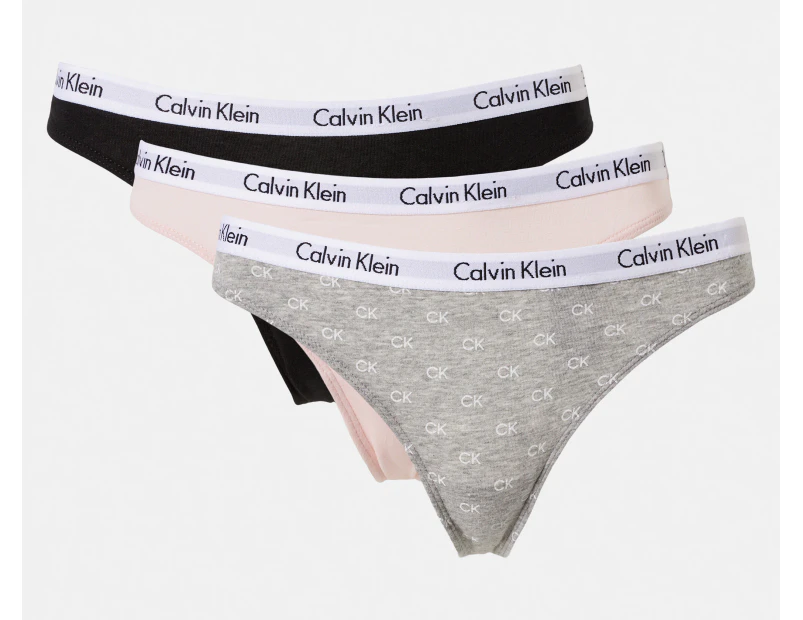 Calvin Klein Women's Carousel Thong 3-Pack - Black/Nymph's Thigh/CK Grey Heather