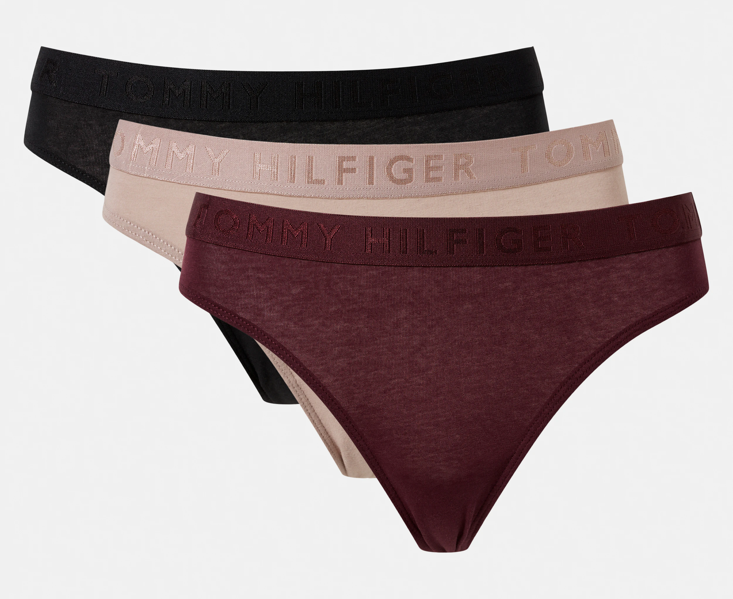 Tommy Hilfiger Women's Cotton Thong 3-Pack - Wine/Beige/Black