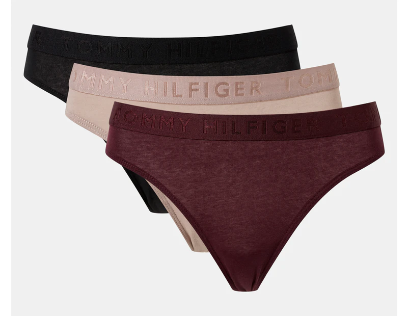 Tommy Hilfiger Women's Cotton Thong 3-Pack - Wine/Beige/Black