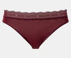 Tommy Hilfiger Women's Microfibre Logo Lace Trim Bikini Briefs 3-Pack - Wine/Beige/Black