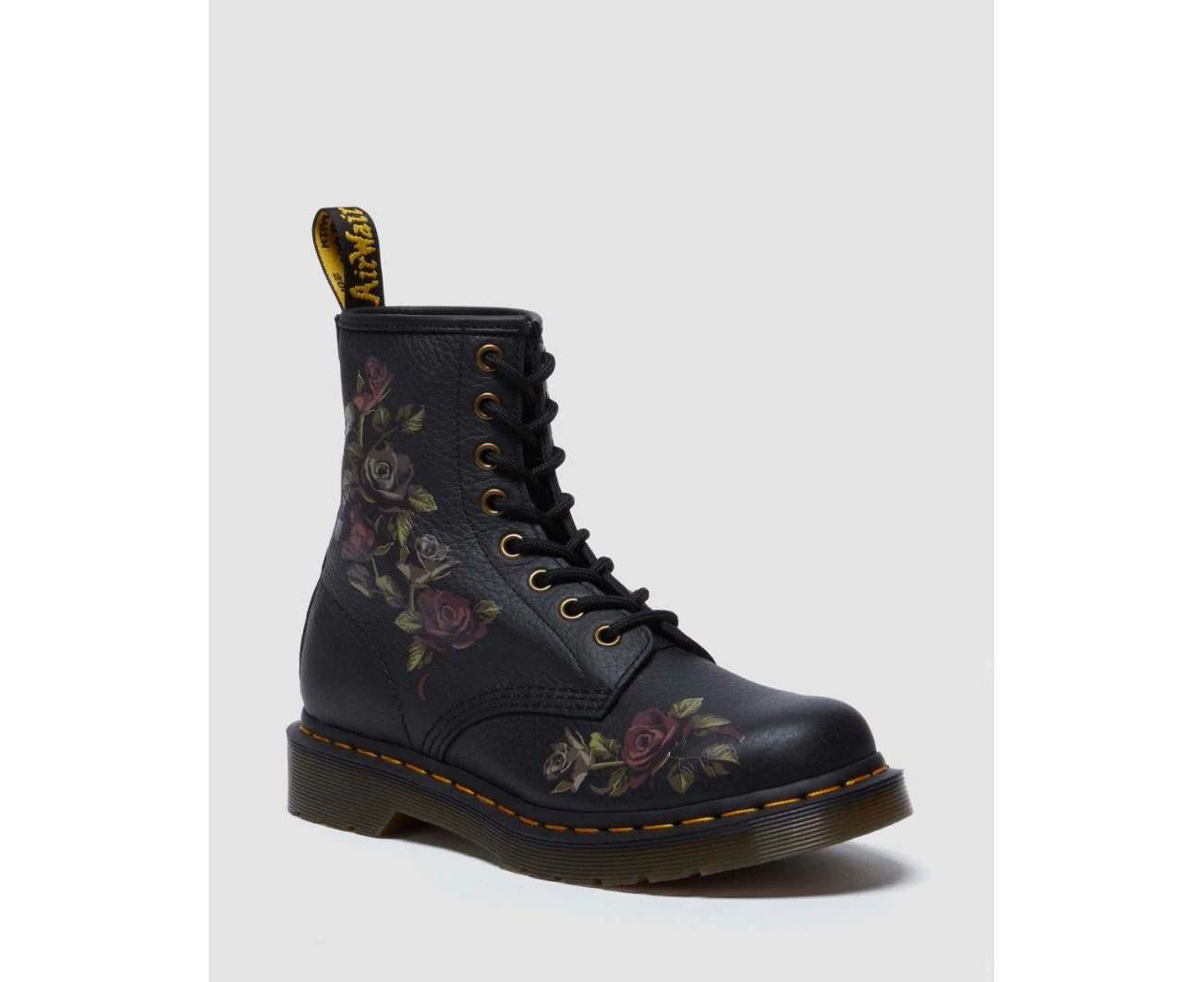 Dr. Martens 1460 8 Eye Leather Boots Decayed Roses Vonda Nappa in Black