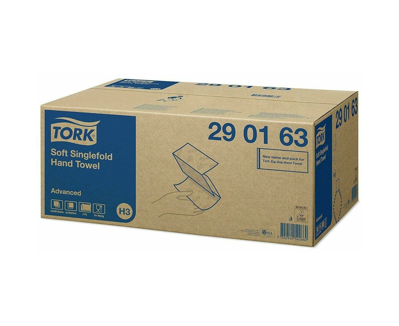 Tork Soft Singlefold H3 Hand Towels 2ply Advanced 250 Sheets X 15 Packs/carton