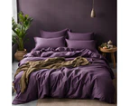 RAGA 100% Cotton Quilt Cover Set (375 Thread Count), Super Soft with Sateen Weave, 3 Pieces Doona Cover Set, Solid Plain Dark Purple Color